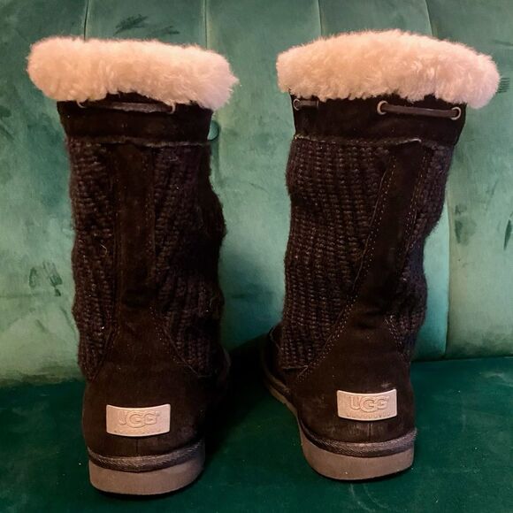 UGG Suburb Crochet Size 6 Suede Sweater Lined Boots - Picture 5 of 16